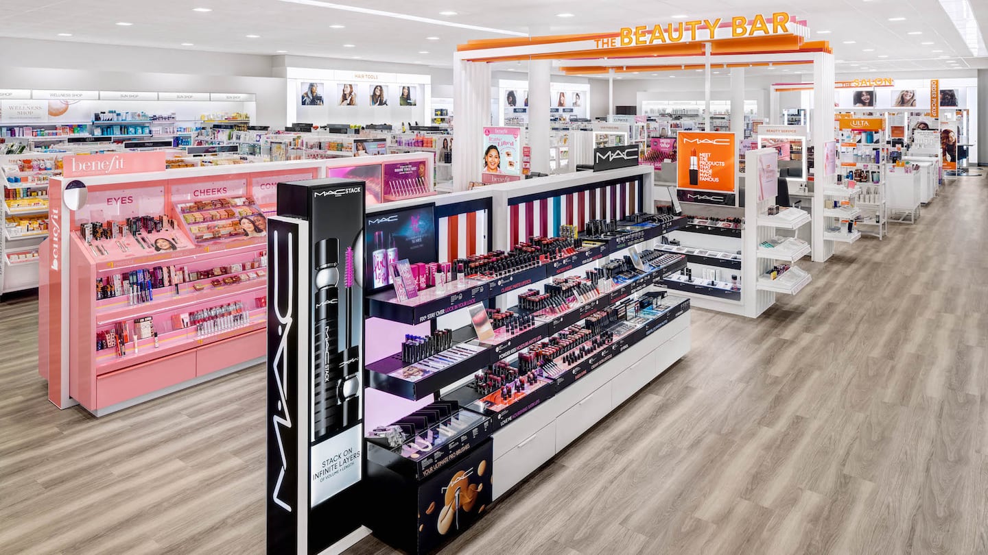Product displays inside an Ulta Beauty store.